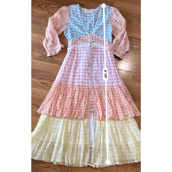 LOVESHACKFANCY Ollie Tiered Floral Checkered Cotton boho Midi Dress size 2 - Picture 5 of 14